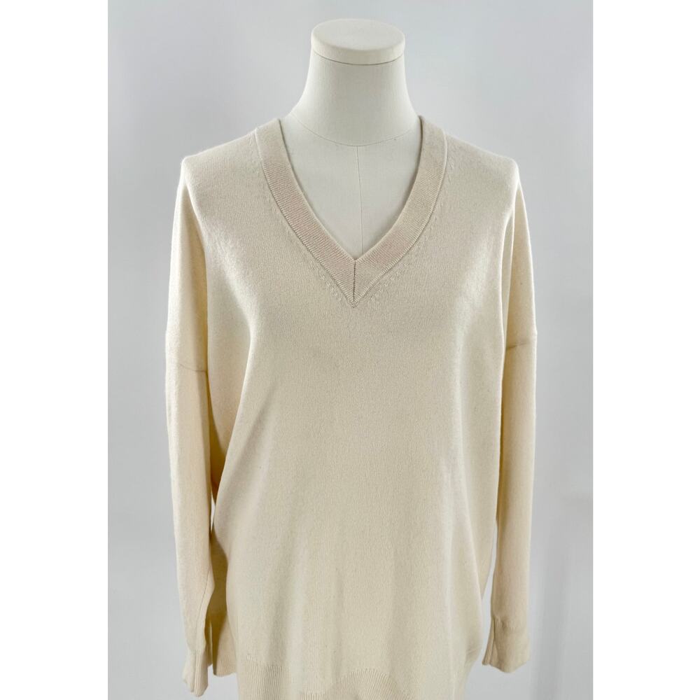 Jenni Kayne Ivory Cream Cashmere V-Neck Sweater Oversized Flynn Longline Small